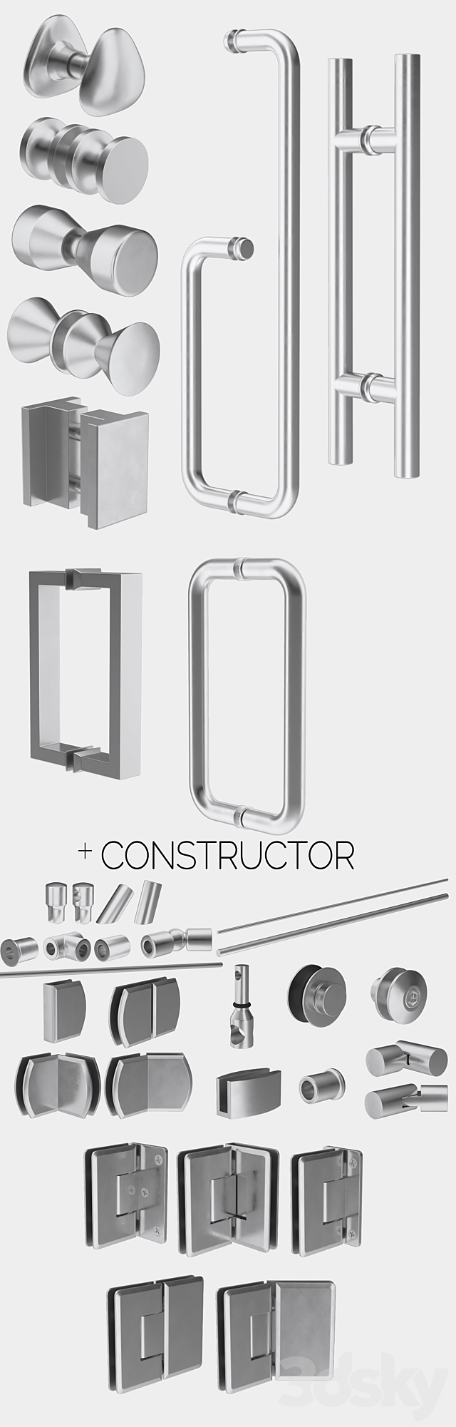 Glass shower cabins designer and a set of handles 3ds Max - thumbnail 3