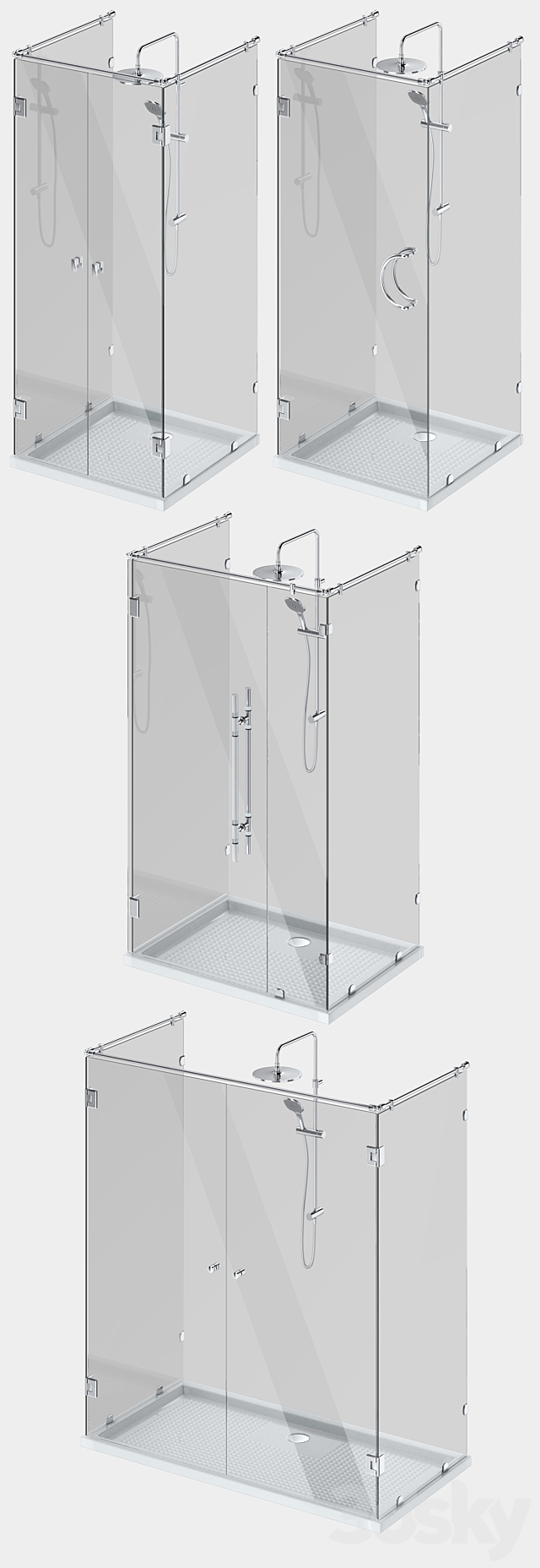 Glass shower cabins designer and a set of handles 3DS Max Model - thumbnail 2