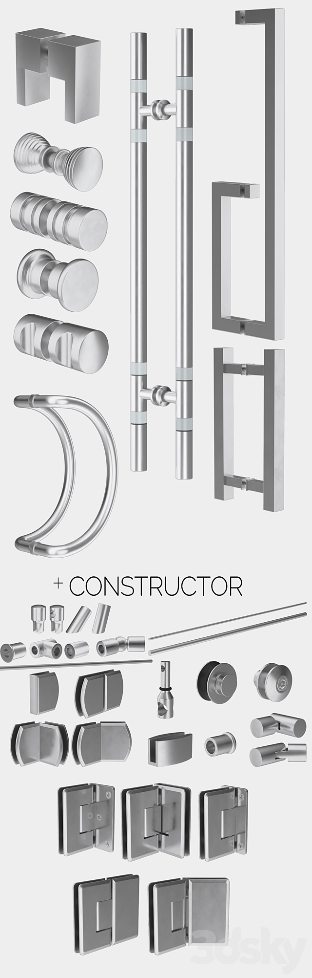 Glass shower cabins designer and a set of handles 3DS Max Model - thumbnail 3