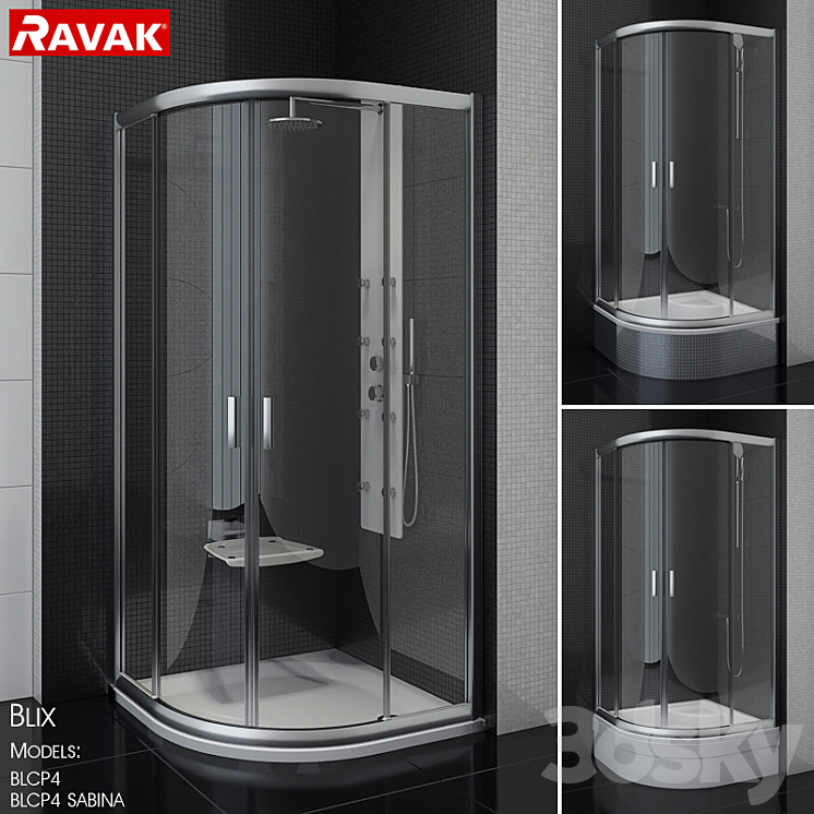 Semi-circular shower cabins Ravak BLIX 3DS Max - thumbnail 1