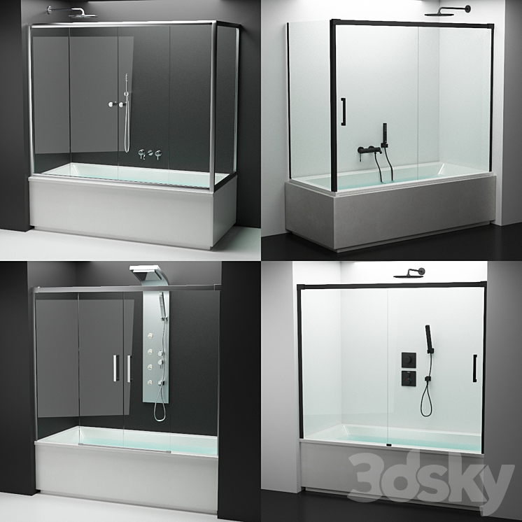 Set of shower cabins Radaway 9 + appliances 3DS Max - thumbnail 1