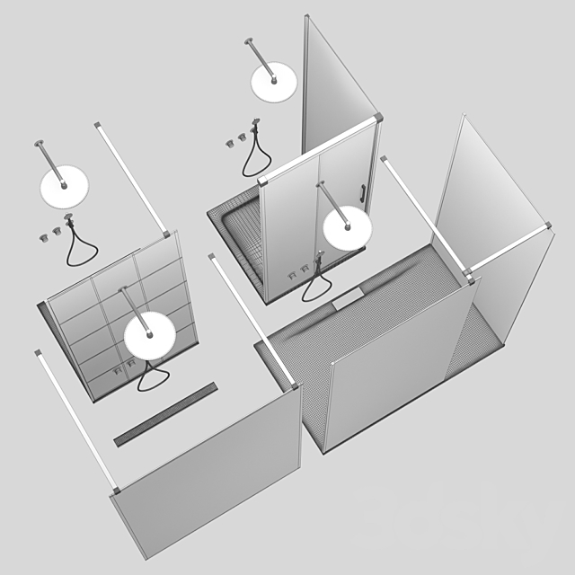 Set of shower cabins Radaway set 47 3DS Max Model - thumbnail 3