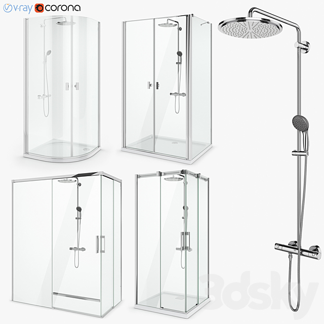 Set of shower cabins Radaway set 50 3ds Max - thumbnail 1