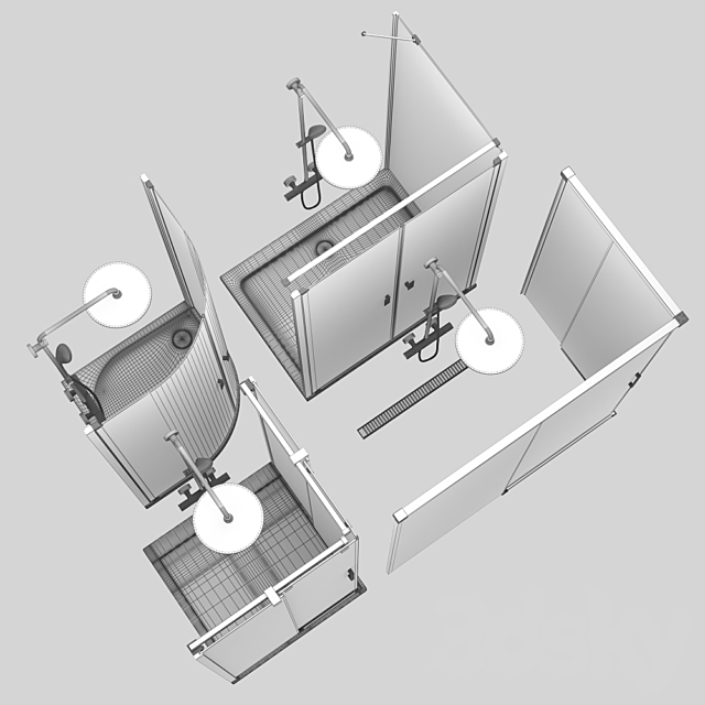 Set of shower cabins Radaway set 50 3ds Max - thumbnail 3