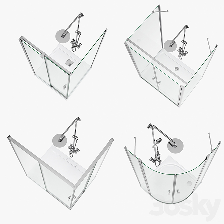 Set of shower cabins Radaway set 51 3DS Max - thumbnail 2