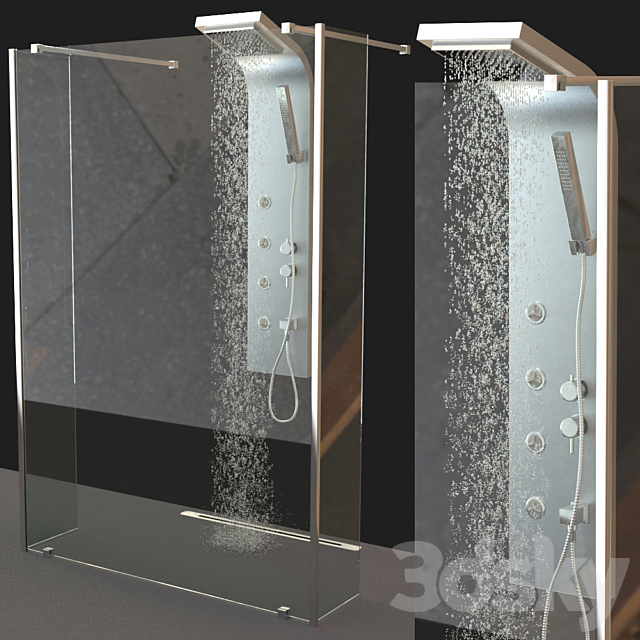 Set of shower cabins Ravak Walk-In + Mixers 3DS Max Model - thumbnail 3