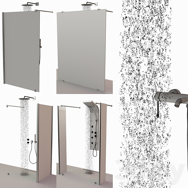 Set of shower cabins Ravak Walk-In + Mixers 3DS Max Model - thumbnail 5