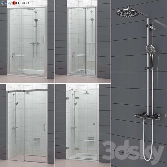 Set of shower doors RAVAK set 52 3ds Max - thumbnail 1