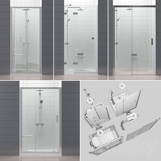 Set of shower doors RAVAK set 52 3ds Max - thumbnail 3