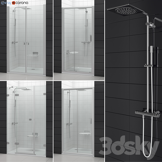 Set of shower doors RAVAK set 53 3ds Max - thumbnail 1