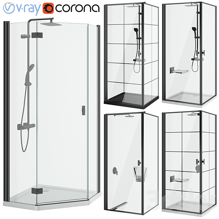 Shower cabins Radaway Nes 8 Black set 136 3DS Max Model - thumbnail 1