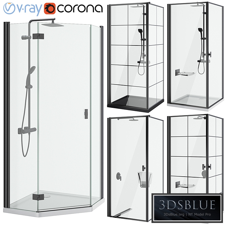 Shower cabins Radaway Nes 8 Black set 136 3DS Max - thumbnail 3