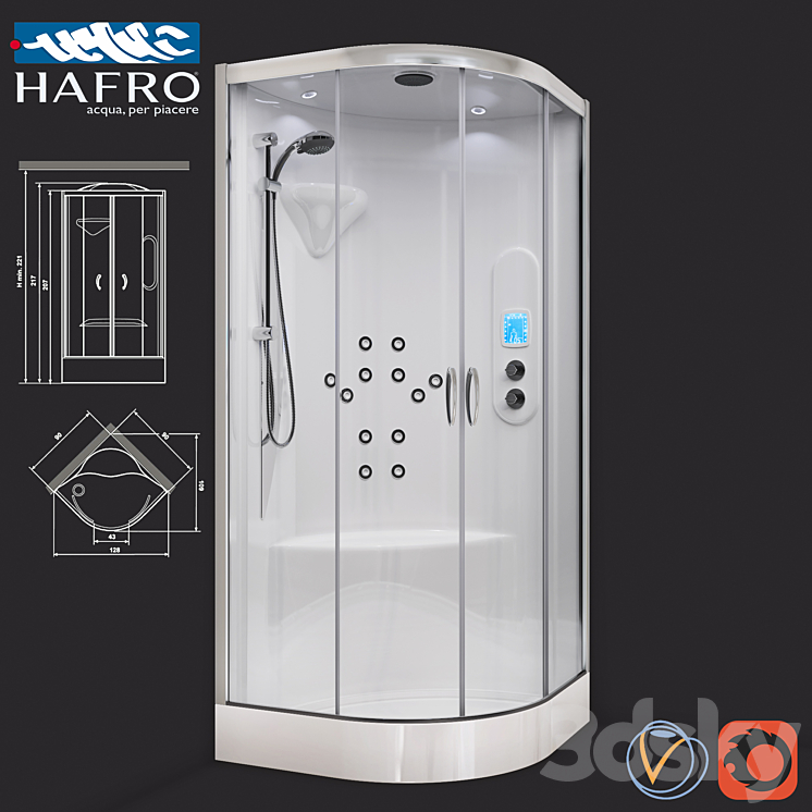 Shower cubicle with hydromassage Hafro New Bi-Size 3DS Max - thumbnail 1