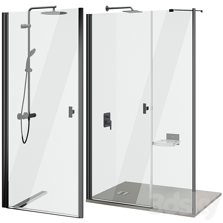 Shower doors Radaway Nes 8 Black set 140 3DS Max Model - thumbnail 2