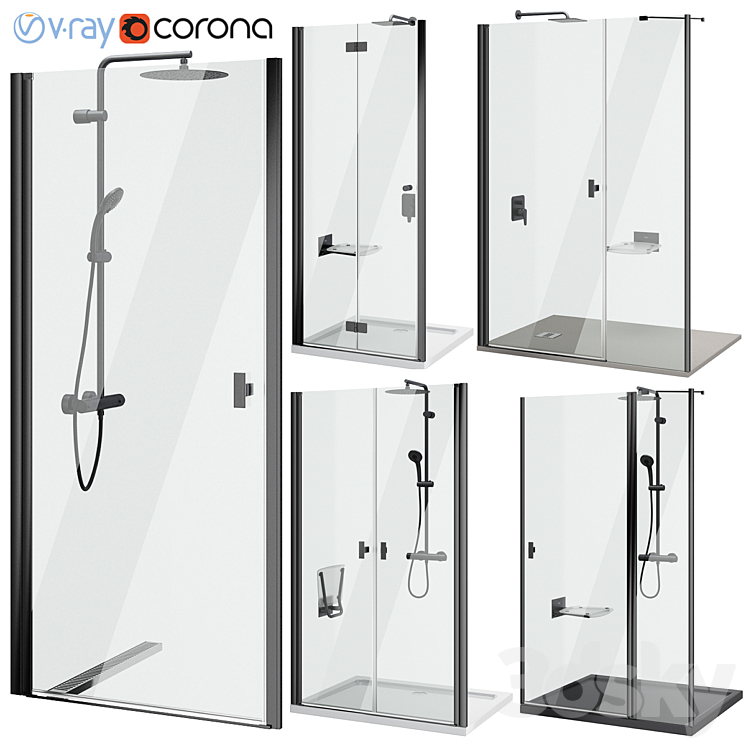 Shower doors Radaway Nes 8 Black set 140 3DS Max Model - thumbnail 3