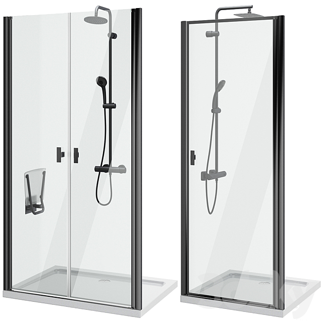 Shower doors Radaway Nes 8 Black set 141 3ds Max - thumbnail 2