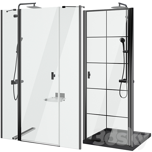 Shower doors Radaway Nes 8 Black set 141 3ds Max - thumbnail 3