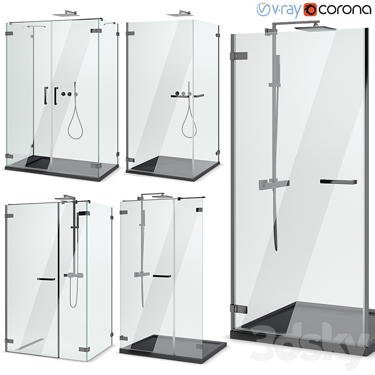 Shower enclosures and doors Radaway | Arta black set 102 3DS Max - thumbnail 1