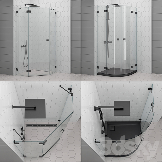 Shower enclosures and doors Radaway | Essenza black 3DS Max Model - thumbnail 2