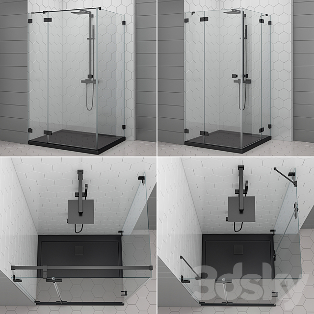 Shower enclosures and doors Radaway | Essenza black 3DS Max Model - thumbnail 3