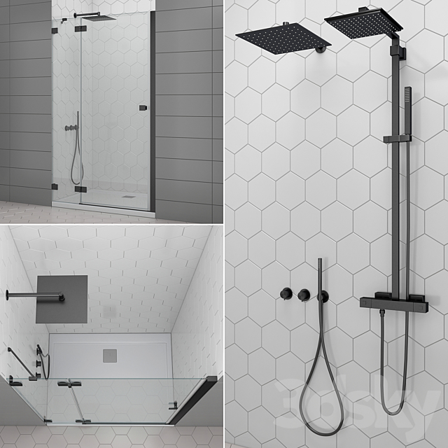 Shower enclosures and doors Radaway | Essenza black 3DS Max Model - thumbnail 4