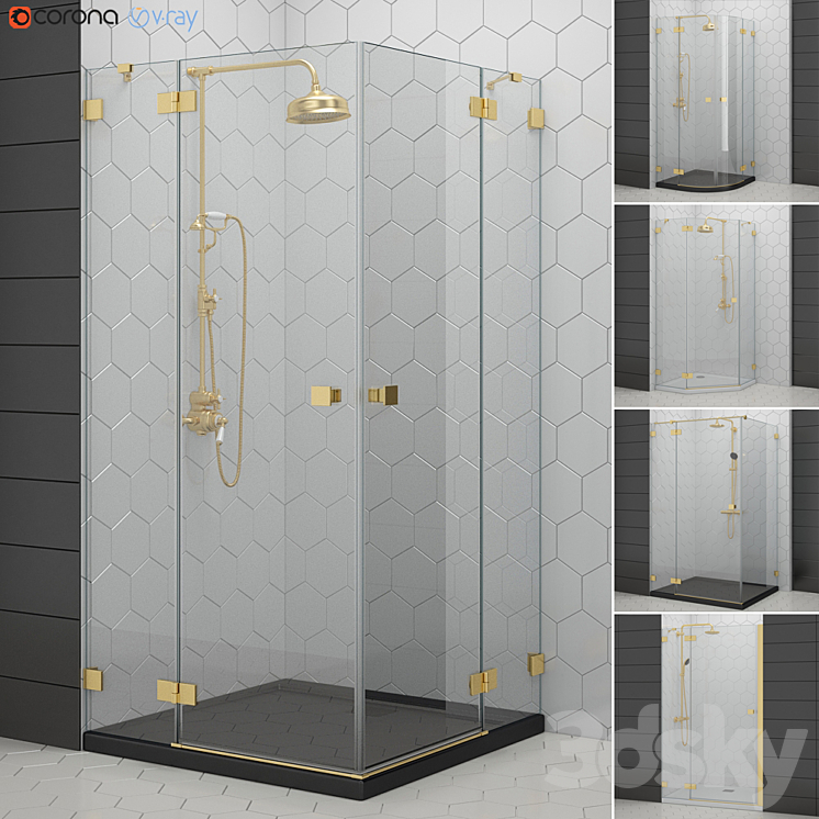 Shower enclosures and doors Radaway | Essenza gold 3DS Max - thumbnail 1