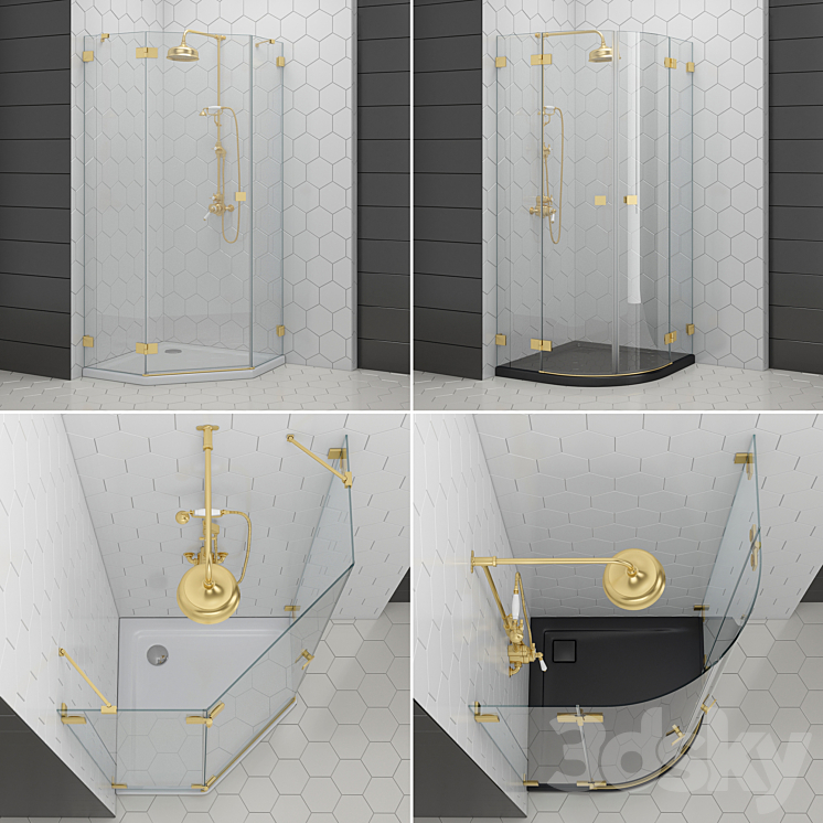 Shower enclosures and doors Radaway | Essenza gold 3DS Max - thumbnail 2