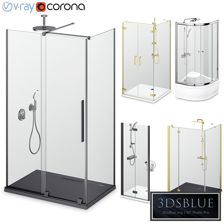 Shower enclosures and doors Radaway set 165 3DS Max - thumbnail 3