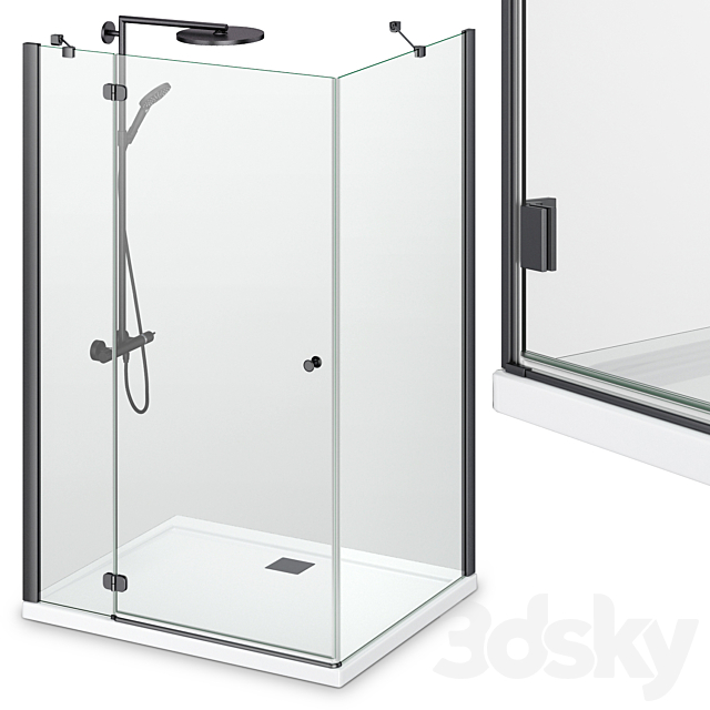 Shower enclosures Radaway Carena black 3DS Max Model - thumbnail 4