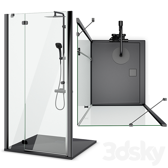 Shower enclosures Radaway | Torrenta black 3DS Max Model - thumbnail 6