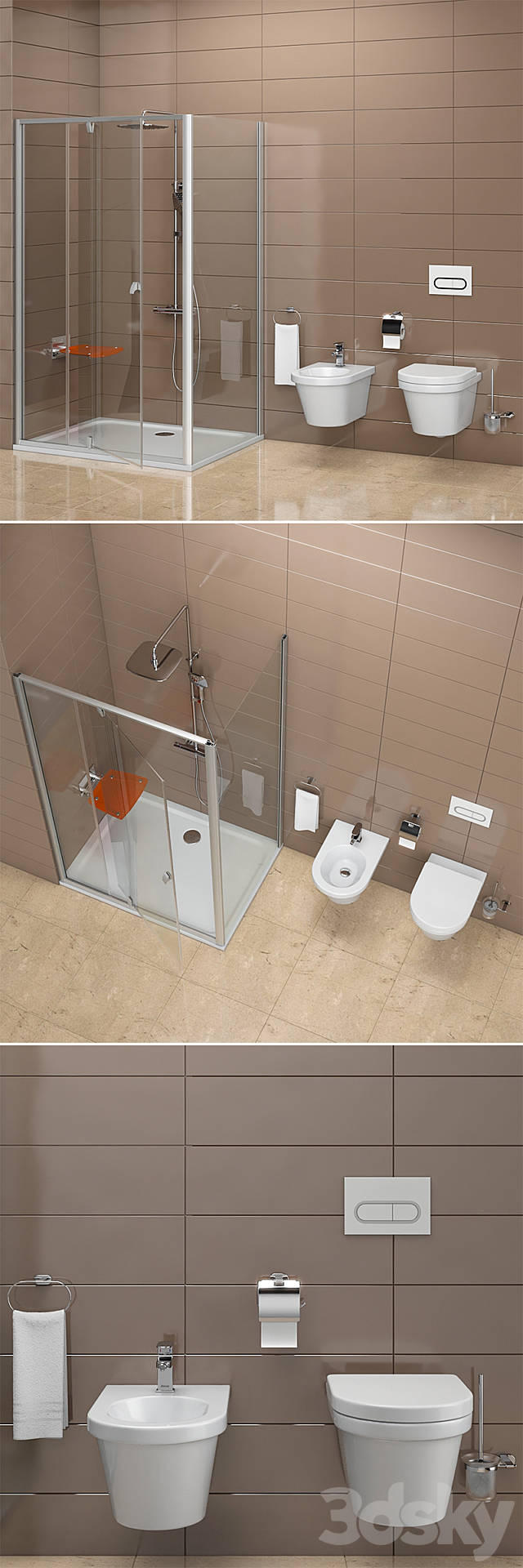 Shower Ravak Pivot and toilet bidet Ravak Chrome 3ds Max - thumbnail 2