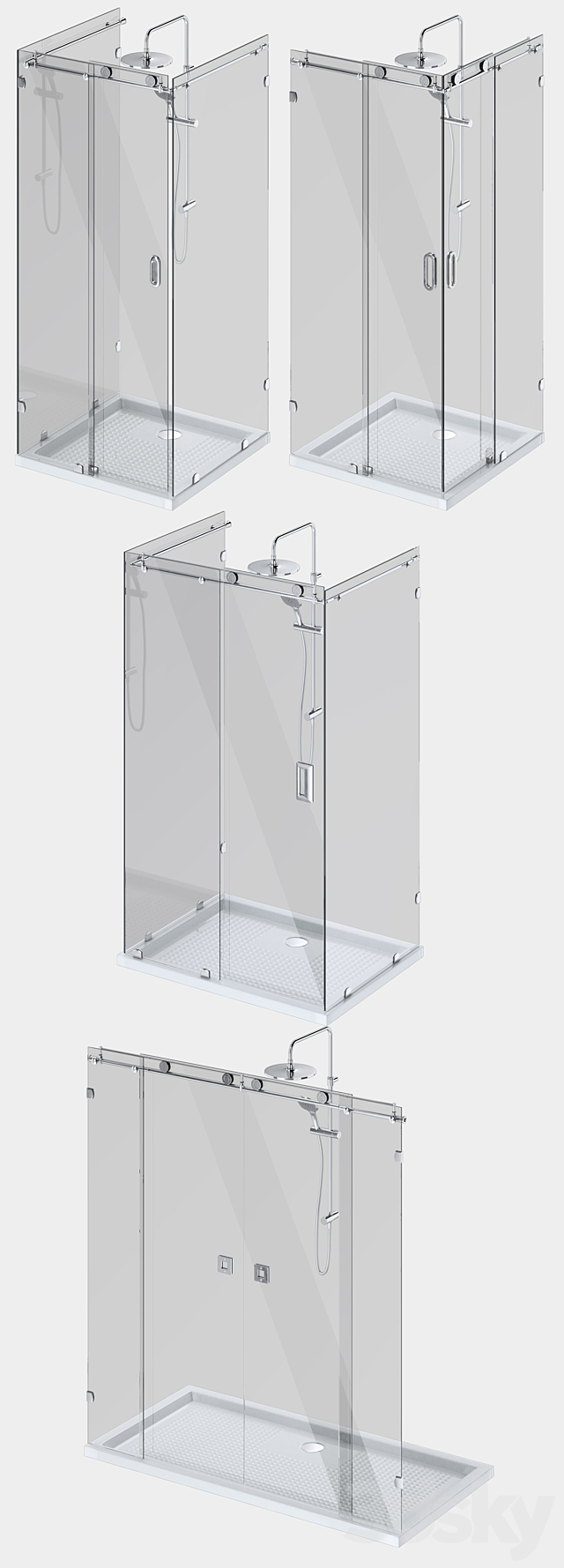 Sliding glass shower cabins designer and handle set 3ds Max - thumbnail 2