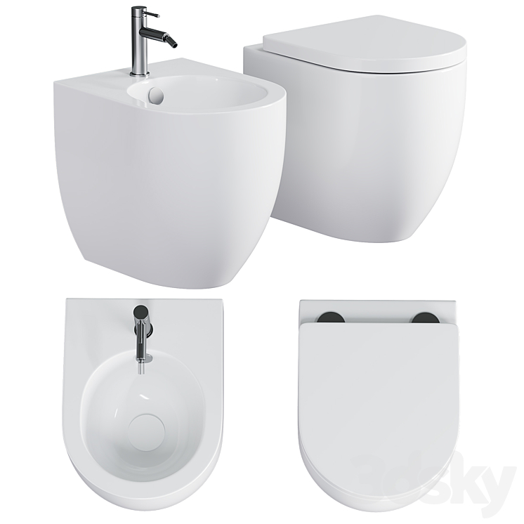 BACK TO WALL WC AND BIDET 48CM FLO KERASAN 3DS Max Model - thumbnail 1