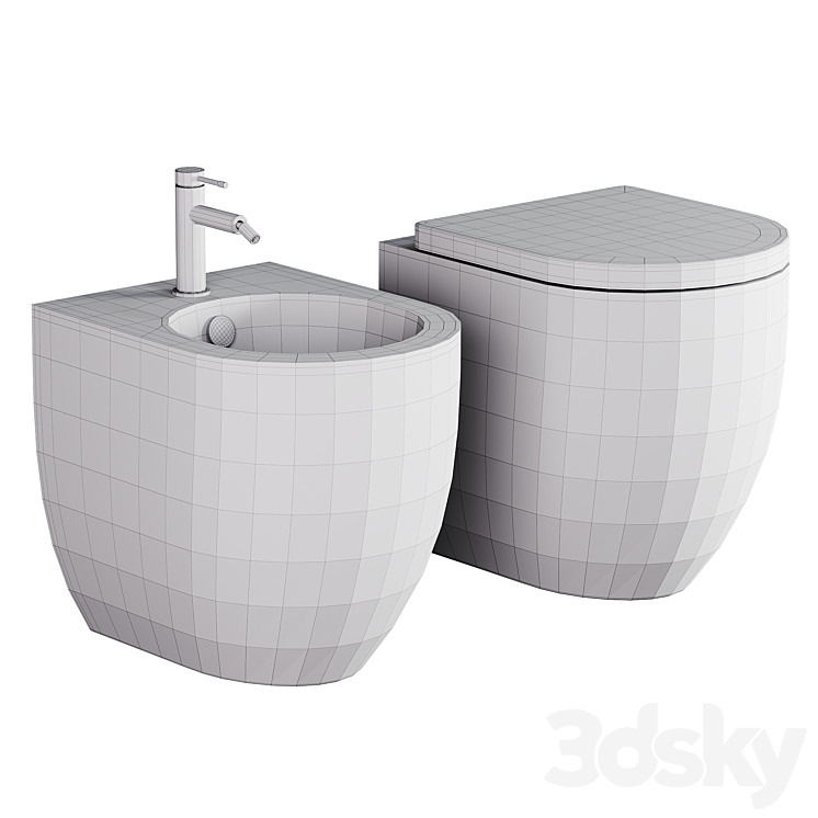 BACK TO WALL WC AND BIDET 48CM FLO KERASAN 3DS Max Model - thumbnail 2