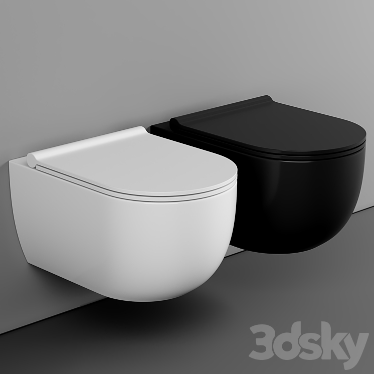 BagnoDesign Koy Matt Black Rimless Wall Hung Toilet with Soft Close Seat 3DS Max Model - thumbnail 1