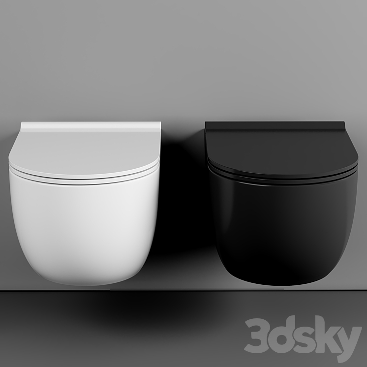 BagnoDesign Koy Matt Black Rimless Wall Hung Toilet with Soft Close Seat 3DS Max Model - thumbnail 2