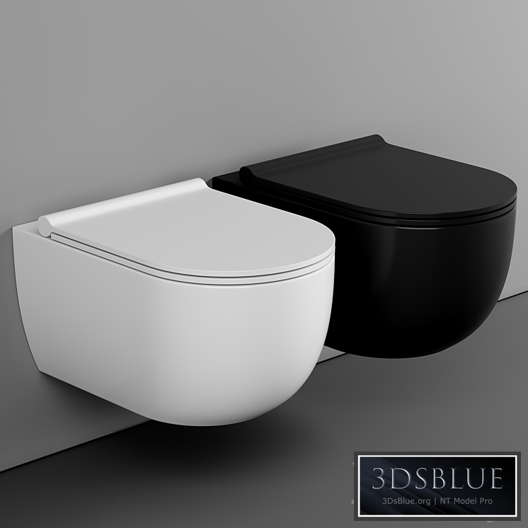 BagnoDesign Koy Matt Black Rimless Wall Hung Toilet with Soft Close Seat 3DS Max - thumbnail 3