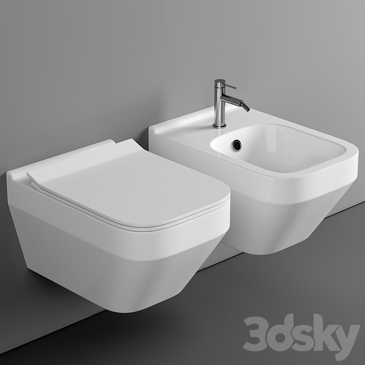 Cersanit Crea Square Clean On DPL EO slim wall hung toilet set + Cersanit Link Pro installation system for toilet bowls 3DS Max Model - thumbnail 1