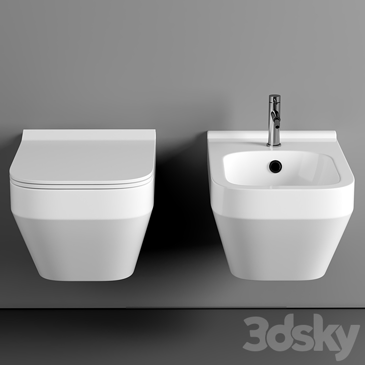 Cersanit Crea Square Clean On DPL EO slim wall hung toilet set + Cersanit Link Pro installation system for toilet bowls 3DS Max Model - thumbnail 2