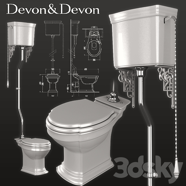 Devon & Devon WC Pan with High level cistern 3ds Max - thumbnail 1