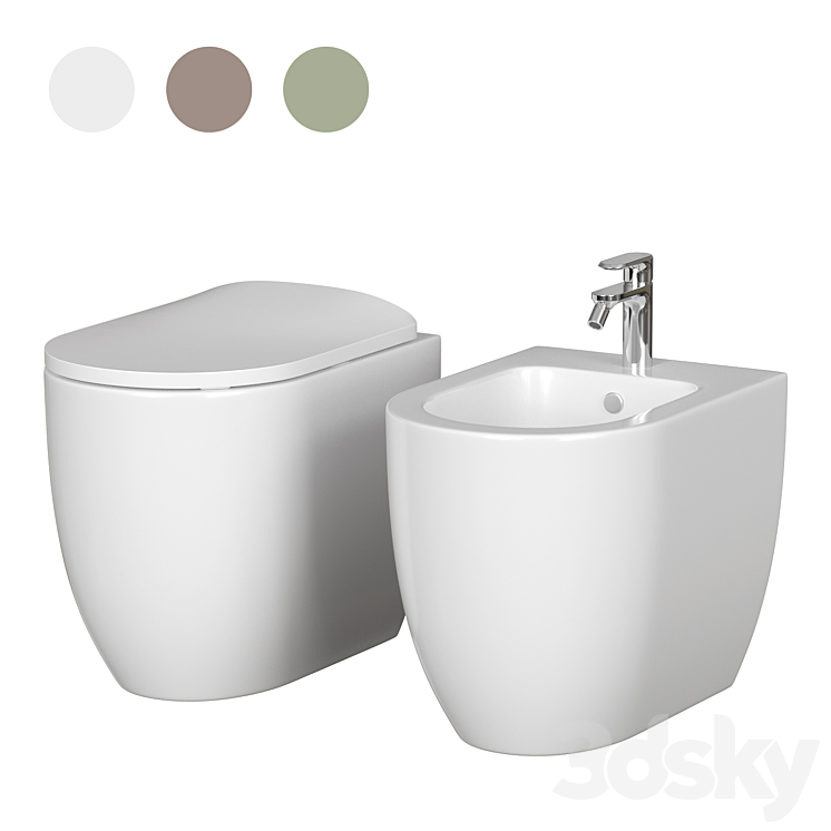 Floor Standing Toilet and bidet Artceram MONET 3DS Max Model - thumbnail 1