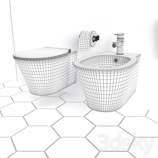 Ideal Standard Connect Air WC and Bidet 3DS Max Model - thumbnail 3