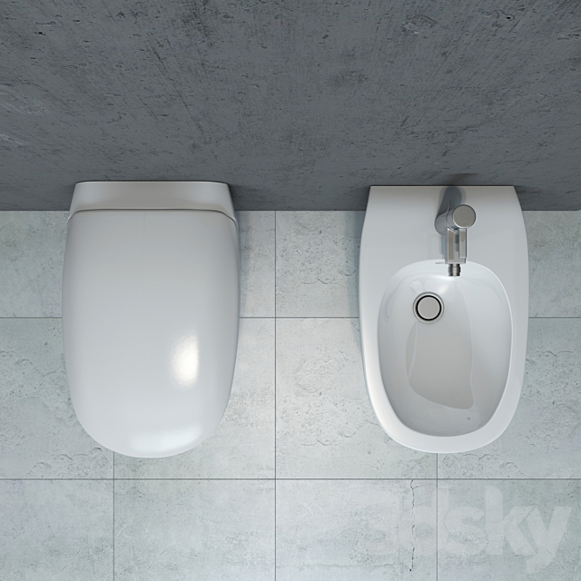 Keramag Citterio hanging toilet and bidet 3DS Max Model - thumbnail 2