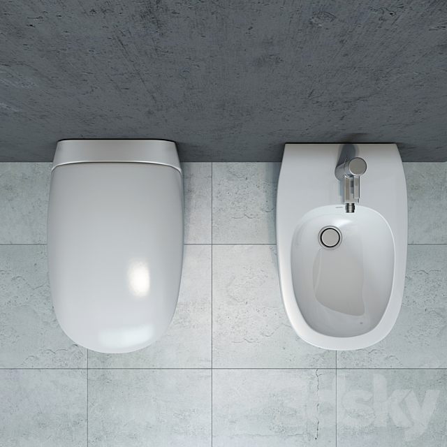 Keramag Citterio squat toilet and bidet 3DS Max Model - thumbnail 3