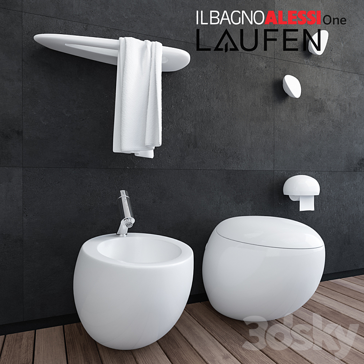 Laufen Il Bagno Alessi One toilet bidet and accessories 3DS Max - thumbnail 1