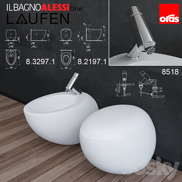 Laufen Il Bagno Alessi One toilet bidet and accessories 3DS Max - thumbnail 2