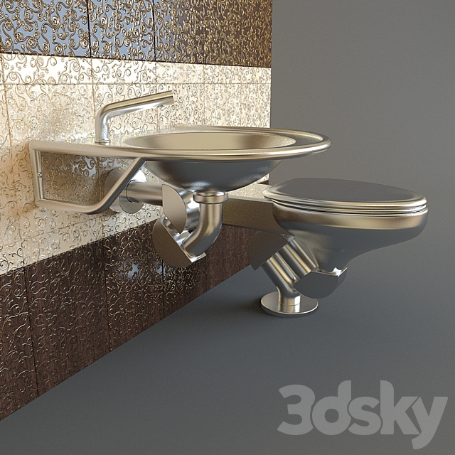 Metaal Basin & Toilet 3DS Max Model - thumbnail 1