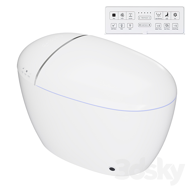 One-Piece Modern White Egg-Shaped Smart Toilet 3ds Max - thumbnail 1