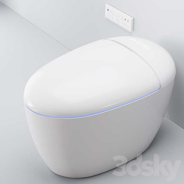 One-Piece Modern White Egg-Shaped Smart Toilet 3ds Max - thumbnail 2