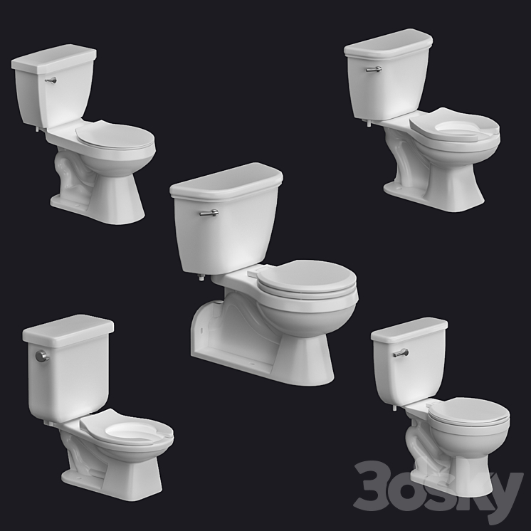 Proflo Toilet bowl and flash tank 3DS Max Model - thumbnail 1